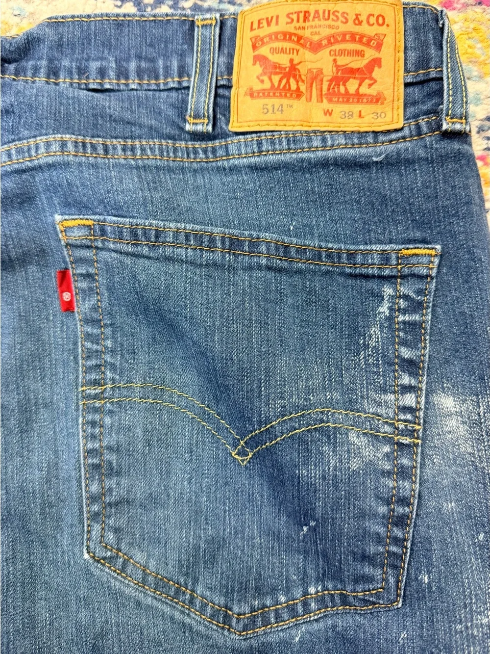 Levi’s 514 Jeans Men’s 38x30 Paint Splatter Water<Less Stretch Denim Distressed